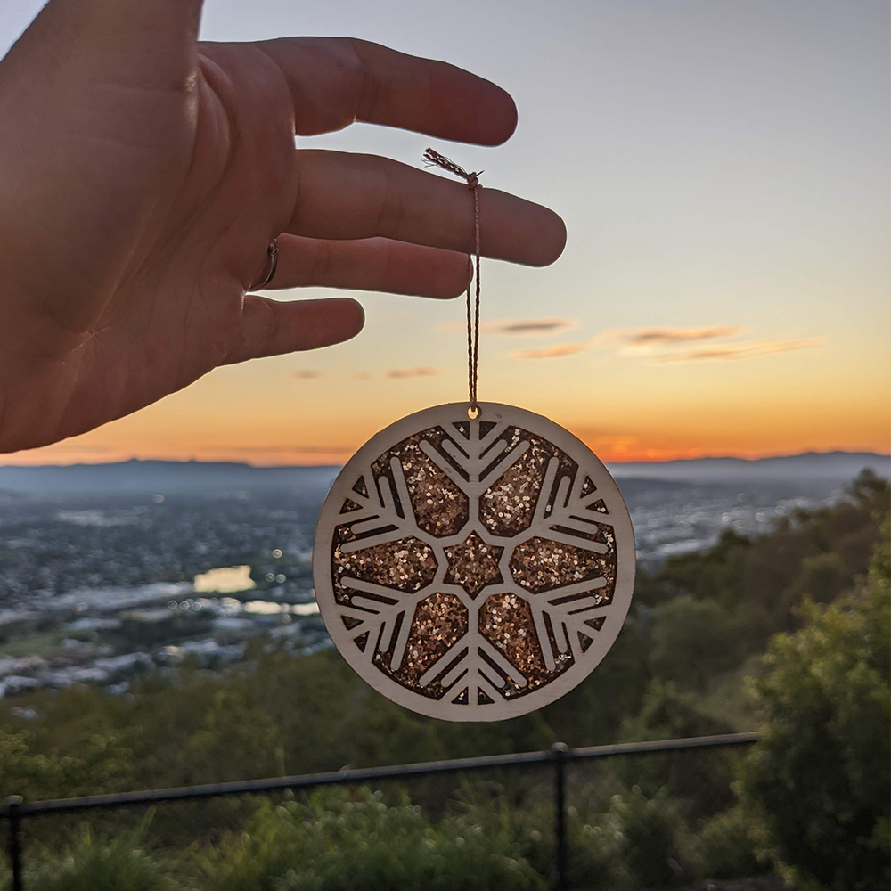 Timber Glitter Snowflake Baubles