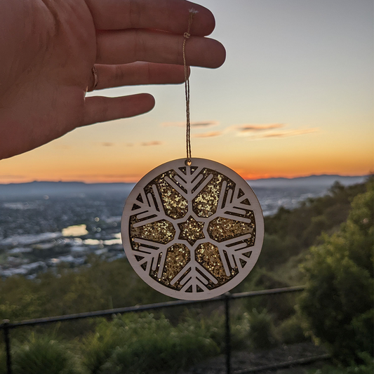 Timber Glitter Snowflake Baubles